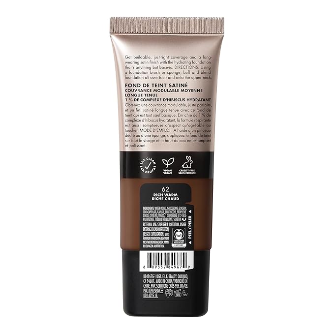 e.l.f. Soft Glam Foundation, Medium Coverage, Long-Lasting & Buildable Foundation For A Smooth, Satin Finish, Vegan & Cruelty-Free, 62 Rich Warm-Velvo Beauty