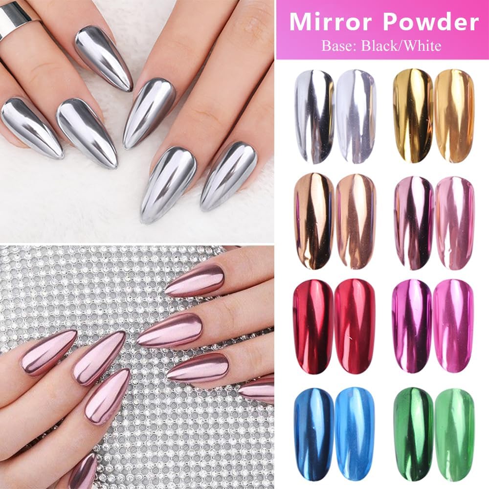 16 Colors Chrome Nail Powder Set, Metallic Mirror Effect Holographic Aurora Chameleon Pigment Glitter for Gel Polish Manicure Nail Art Decorations-Velvo Beauty