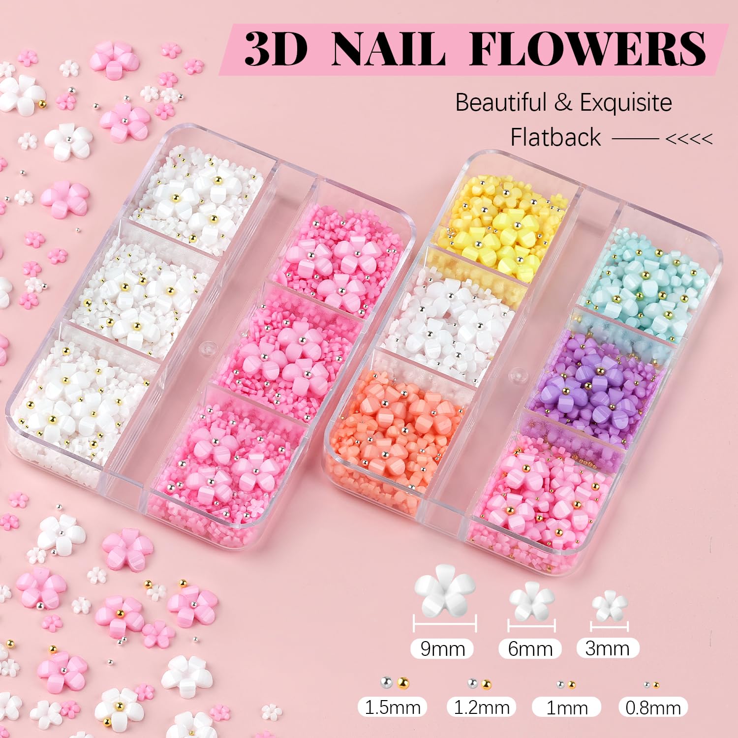 3D Flowers, Manicure Kit with Nail Rhinestone Glue Gel, Colorful Acrylic Flower Nail Charms with Caviar Beads, Rhinestones for Nails with Gem Glue for Nails (UV/LED Needed) with Dotting & Pickup Tools-Velvo Beauty