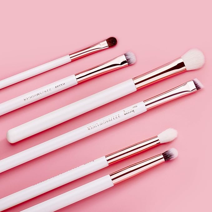 Jessup Eye Makeup Brush Set Professional 15pcs White/Rose Gold Premium Natural-synthetic Eye Shadow Blending Concealer Eye & Brow Liner Brushes, T217-Velvo Beauty