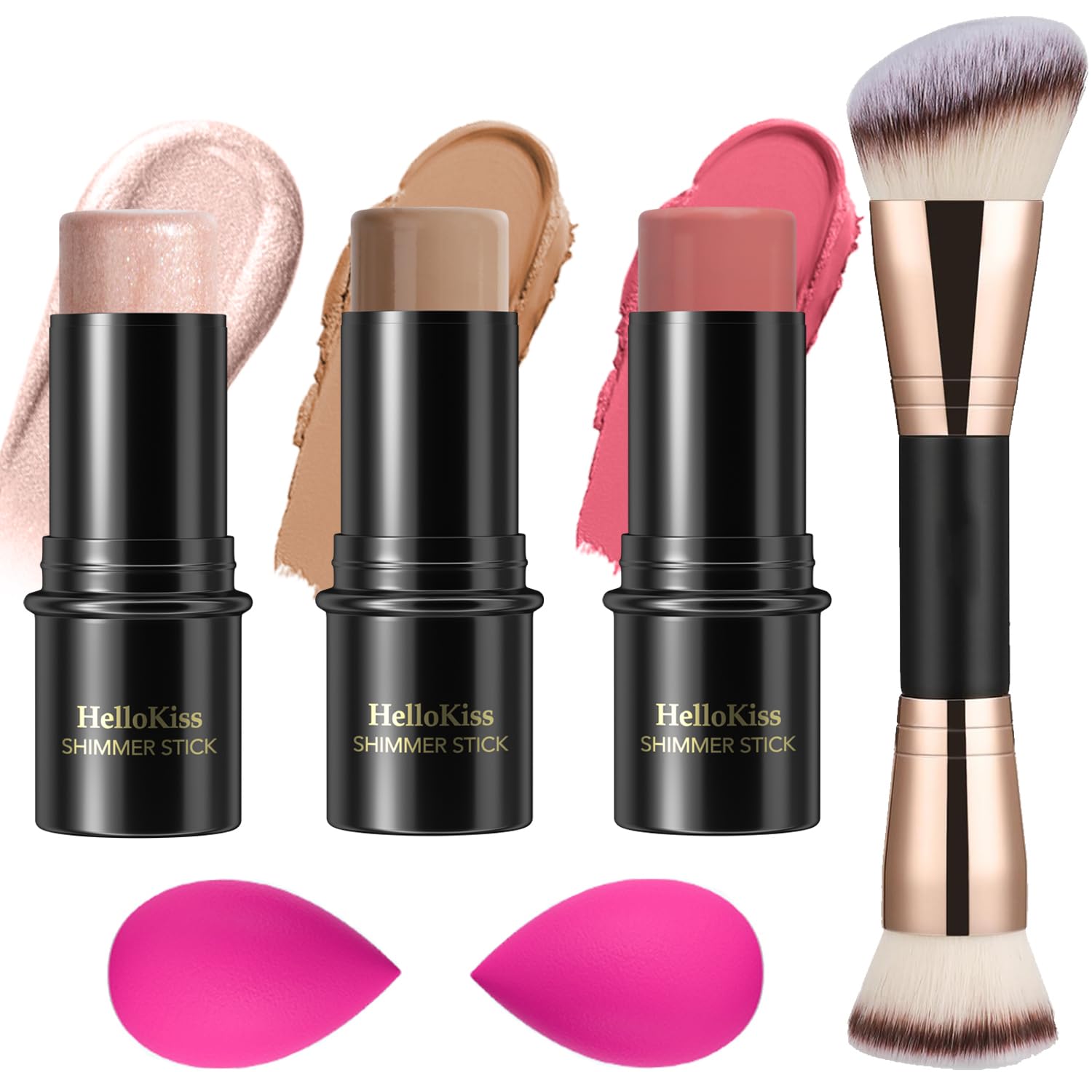 3 Pcs Cream Contour Stick Makeup Kit, Shades with Highlighter, Blush and Bronzer Contour Stick for Sculpt the Cheeks, Waterproof, Matte & Dewy Finish (Fair-Light,#03+#09+#12)-Velvo Beauty