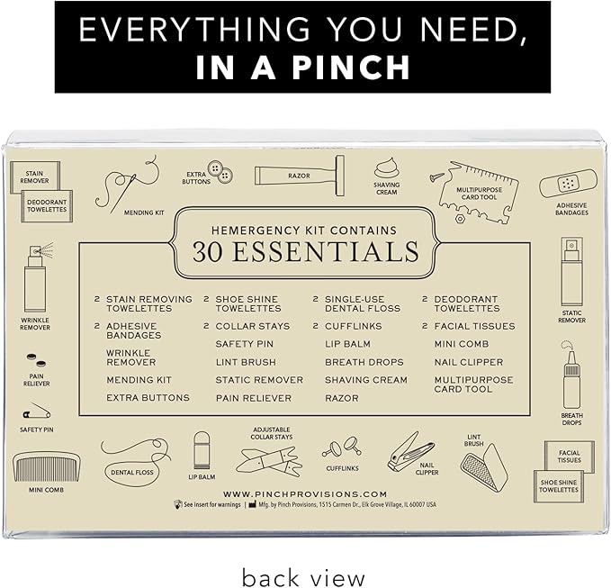 Pinch Provisions Hemergency Kit for Men, includes 30 Style & Grooming Essentials, Gift & Accessory for Grooms, Best Man, Personal Care, Travel or Cars-Velvo Beauty