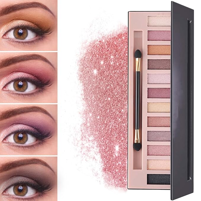 12 Color Naked Eyeshadow Palette,Pearly Earth Color Eyeshadow,Natural Shimmer Eyeshadow Palette,Professional Waterproof and Smudge Proof Eye Shadow Palette Kit,Eye Makeup Set for Women（B）-Velvo Beauty