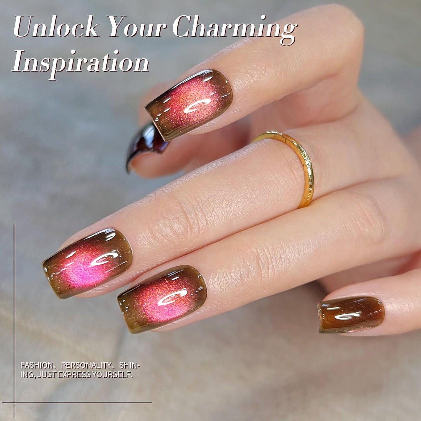 Born Pretty 15ML Cat Magnetic Eye Gel Polish, Pink Brown Gel Nail Polish Fall Winter Cat Holographic Magnetic Nail Polish Nail Art Manicure Salon DIY at Home-Velvo Beauty