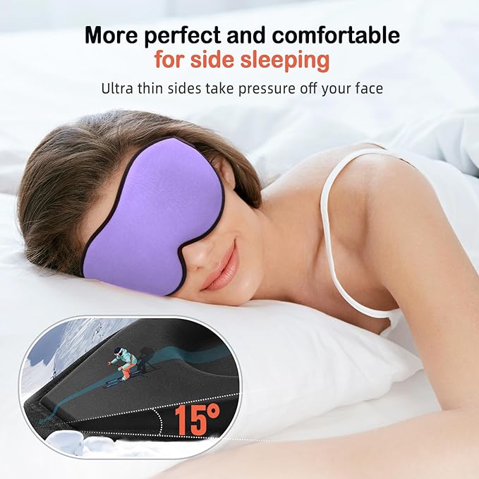 LitBear Sleep Mask for Side Sleeper Women Men, Eye Mask for Sleeping Light Blocking, 3D Contoured Cup Sleeping Mask, Soft Breathable Sleep Eye Mask with Adjustable Strap for Flight, Light Purple-Velvo Beauty