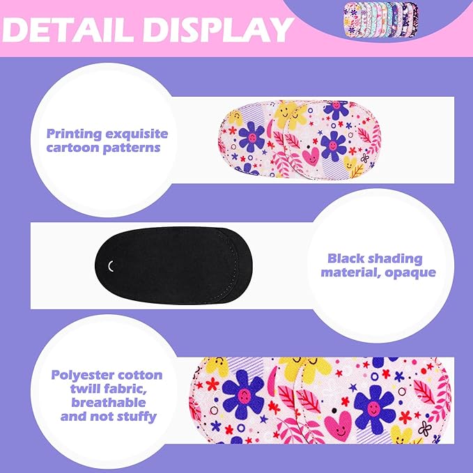 Newcotte 12 Pcs Eye Patch for Kids Girls Boys Reusable Eye Patch for Glasses over the Lens Colorful Eye Patch Toddler Eye Patch Adorable Kids Eye Patches Assorted Eye Patch Cover (Graceful)-Velvo Beauty