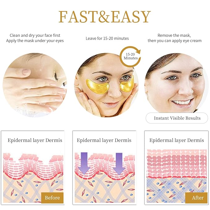 Under Eye Patches - 30 Pairs Under Eye Masks for Dark Circles and Puffiness, 24k Gold Dark Circles Under Eye Treatment for Women, Undereye Gel Patches Under Eye Bags - Reduce Wrinkles Anti-Aging-Velvo Beauty