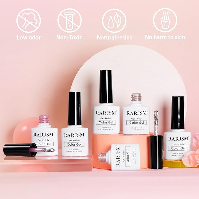 RARJSM Nude Cat Eye Gel Polish Set 6 Pcs Sparkle Diamond Glitter Sheer Purple Soft Pink Chanpagne Gold Velvet Ice Jelly Glass Cateye Gelpolish with Magnet Stick UV LED Curing Requires Home Manicure-Velvo Beauty