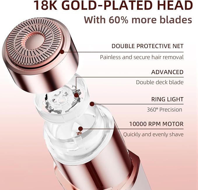 Facial Hair Removal for Women, Portable Lady Shaver, Rechargeable Painless Hair Remover for Face, Upper Lips, Chin, Peach Fuzz-Velvo Beauty