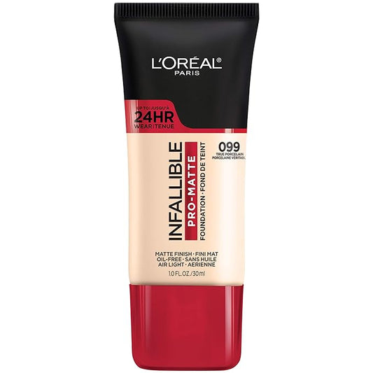 L'Oreal Paris Cosmetics Makeup Infallible Pro-Matte Liquid Longwear Foundation, True Porcelain, 1 fl oz.-Velvo Beauty