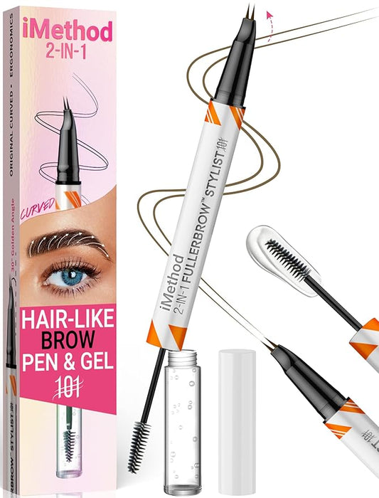 iMethod Curved Eyebrow Pen and Brow Gel Clear - Eyebrow Pencils for Women with Natural Hair Like Strokes, Eyebrow Makeup for All-Day Defined, Waterproof, Smudge-proof, Brown-Velvo Beauty
