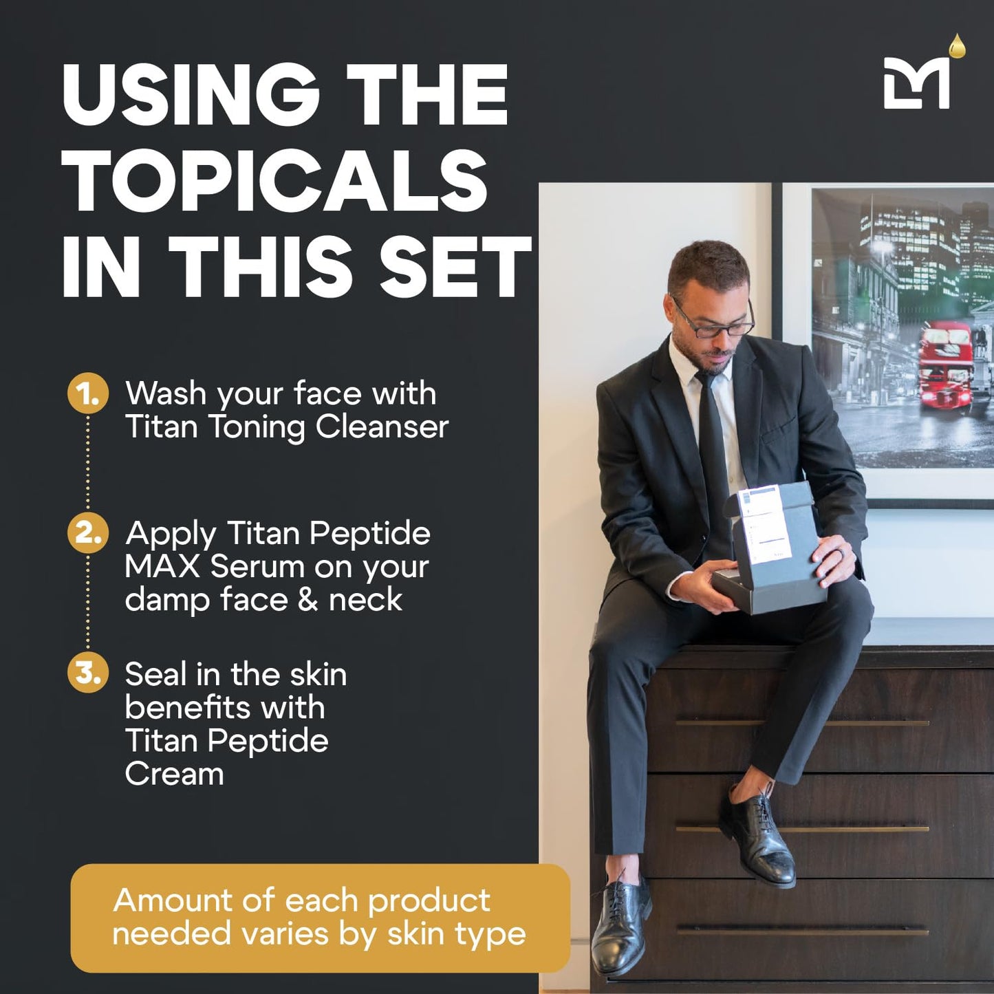 Titan Golden Anti-Aging Mens Skin Care Kit – Wash, Face Serum, Mens Face Moisturizer – Men, Skin Care Set – Dark Spots, Wrinkles, Fine Lines – Vitamin C, Peptides, Niacinamide, HA – Unscented-Velvo Beauty