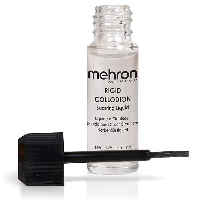 Mehron Makeup Rigid Collodion with Brush | Scarring Liquid | Liquid Scar Makeup | SFX Scar for Film .125 oz (4ml)-Velvo Beauty