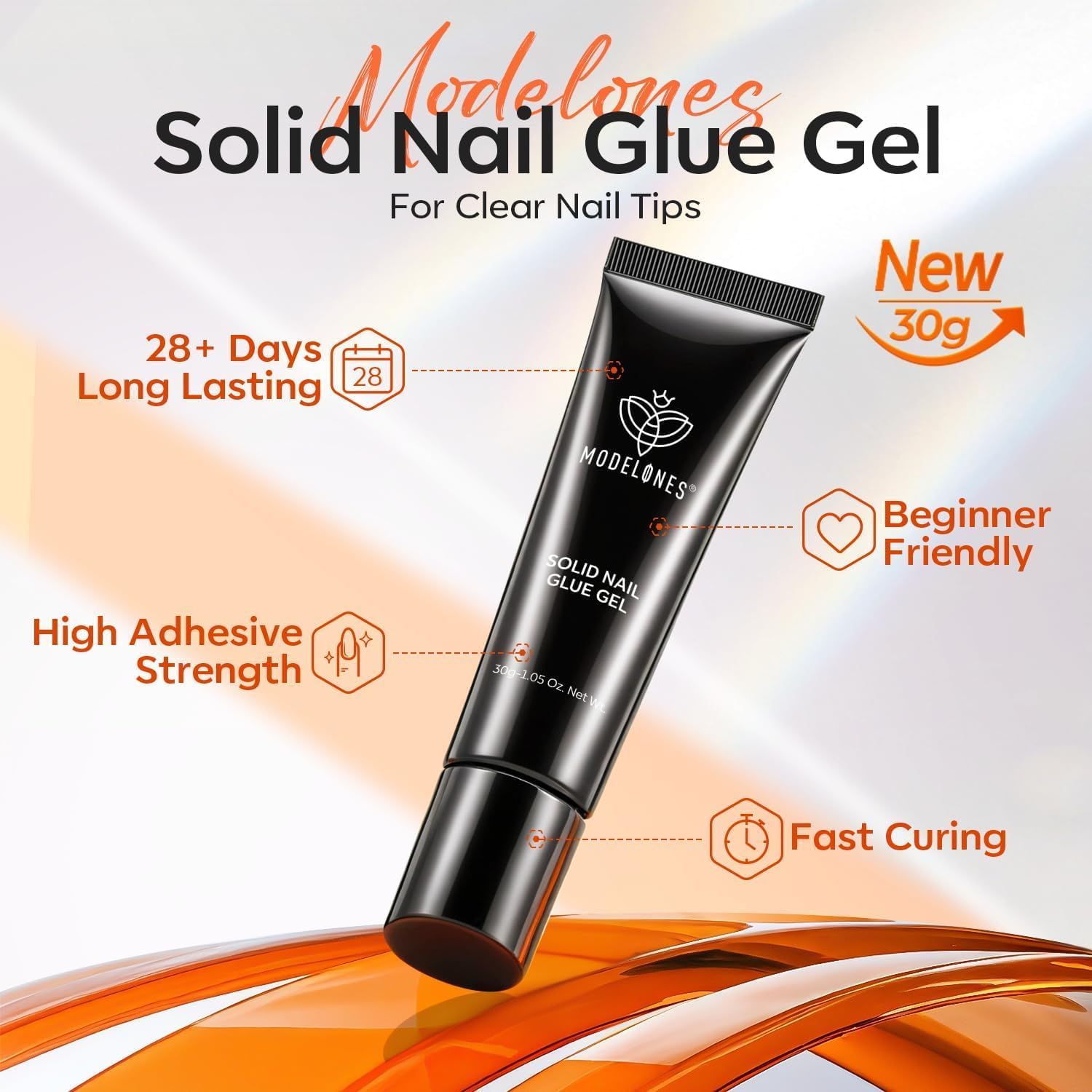 modelones Solid Nail Glue Gel, 30g Glue Gel on Nails for Clear Tips Super Strong Adhesive for Acrylic Extensions Press On Fake Tips U V Curing Needed Professional Adhesive-Velvo Beauty