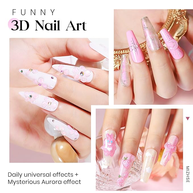 MIZHSE Solid Builder Gel, Aurora Pink & Clear Sculpting Gel for Nails, Non-Sticky 3D Nail Art Mermaid Pearl Building Carving Modeling Sculpture Hard Extension Manicure Salon Home DIY-Velvo Beauty