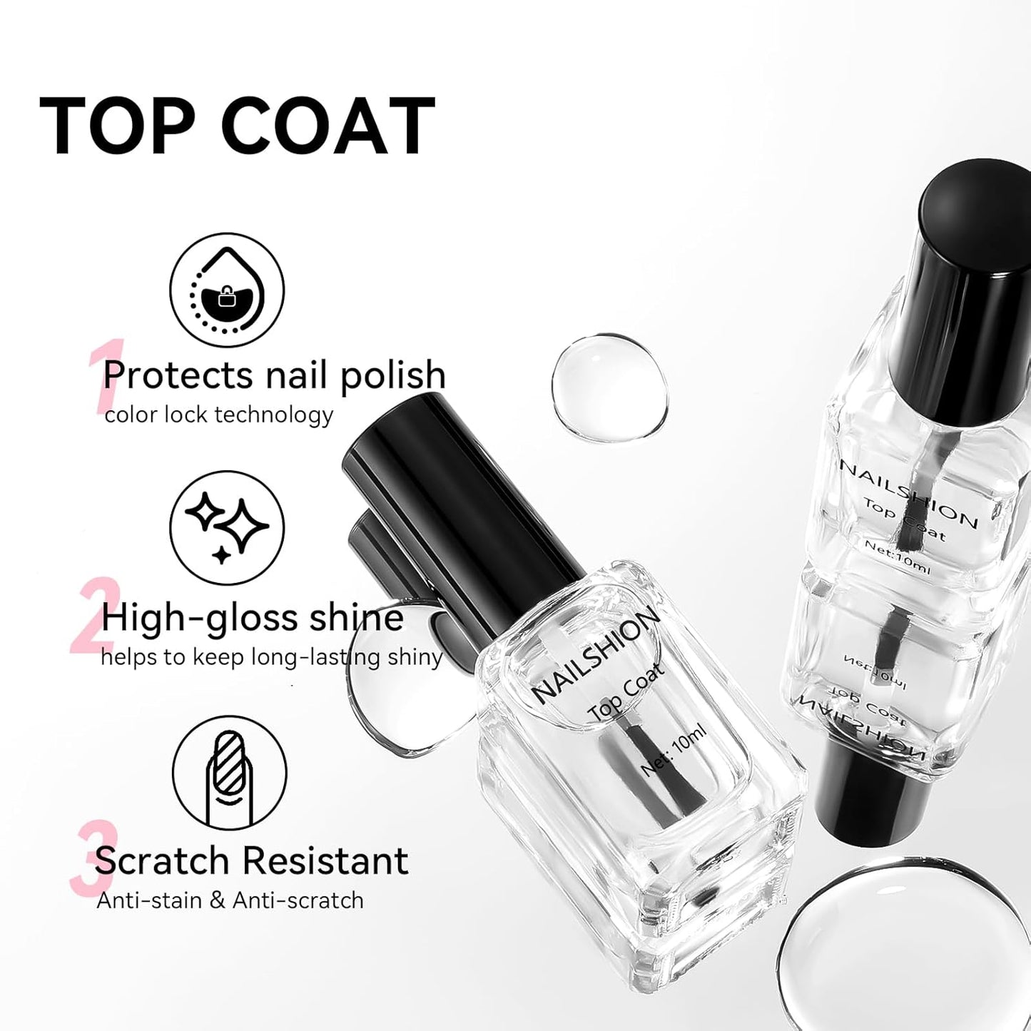 2Pcs Top Coat for Nail Polish, Quick Air Dry Clear Regular Nail Polishes High Shine Finish Long-Lasting Color Protection No Chip Vegan Hema-free Non-gel Salon Nail Art Gift for Women-Velvo Beauty