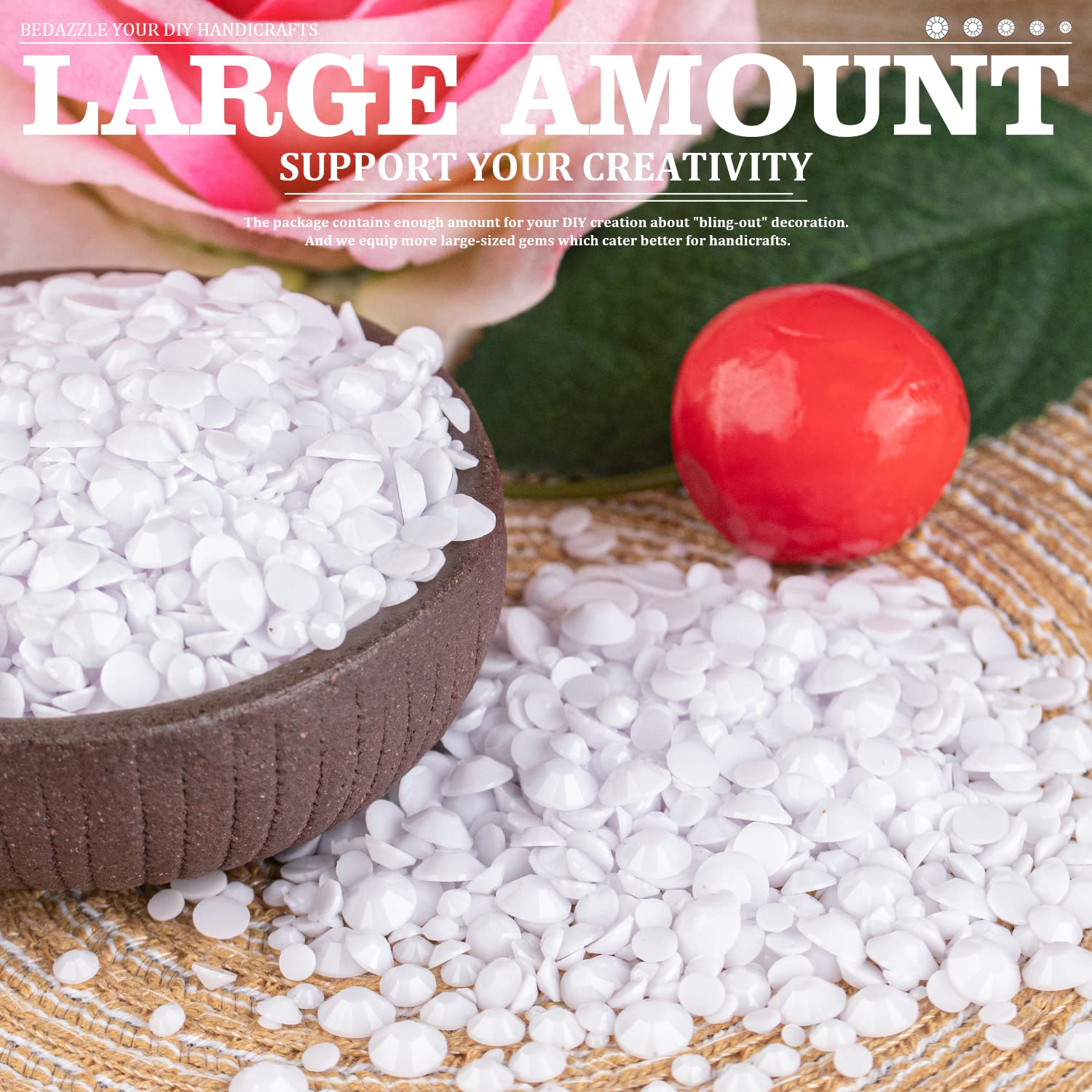 Resin Rhinestones Crafting, 2/3/4/5/6mm Flatback Jelly Rhinestones, 2 Boxes White Non Hotfix Crystal Gems for Bedazzling Crafts Mugs Tumblers Clothes Makeup Nail-Velvo Beauty