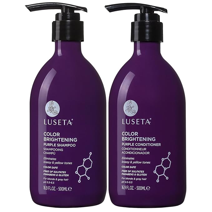 Luseta Purple Shampoo and Conditioner Set for Blonde, Gray - Color Treated Hair - Sulfate Free Paraben Free - Infused with Cocos Nucifera Oil for Curly and Damaged Hair - 2x16.9oz-Velvo Beauty