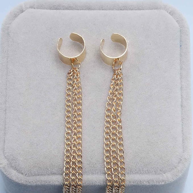 Boho Chain Tassel Earrings Gold Long Drop Dangle Earrings Dangle Chain Earrings Vintage Long Earrings Punk Earrings Jewelry for Women and Girls-Velvo Beauty