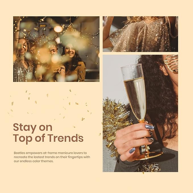 Beetles Shimmer Gel Nail Polish Set, 6 Colors Black White Polish Gel Silver Rose Gold Glitter Fall Nail Polish Soak Off Uv Lamp Nail Art Manicure Salon Gifts for Her Women-Velvo Beauty