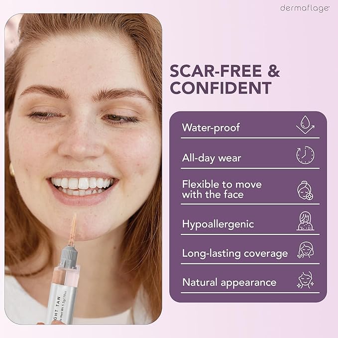Dermaflage Scar Filler Kit - Light Tan - Deep Scar Cover and Waterproof Concealer for Acne Scars Wrinkles, and Ice Pick Scars Makeup, 1 mo supply-Velvo Beauty