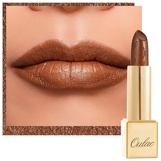 Oulac Dark Brown Lipstick for Women with Metallic 3D Shine Lightweight Hydrating Formula, High Impact Lip Color, Vegan Beauty, Full Coverage Lip Makeup, Christmas Gifts for Women, Hawaii Summer(08)-Velvo Beauty