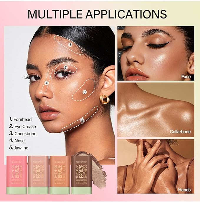 Cream Contour Stick,Bronzer Contouring Stick Facial Cream Highlight Contour Shaping Face Bronzer Makeup Blendable,Long Lasting 03-Rich Glow-Velvo Beauty