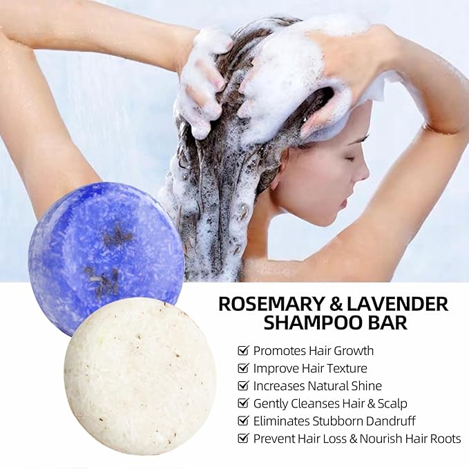 2 Pack Rosemary Lavender Hair Shampoo Bar,Deep Cleansing for Scalp Hair Loss Shampoo Soap,Organic Shampoo Oil Control for Hair Growth,Refreshing and Hydrating Bar,Gifts for Women Men-Velvo Beauty