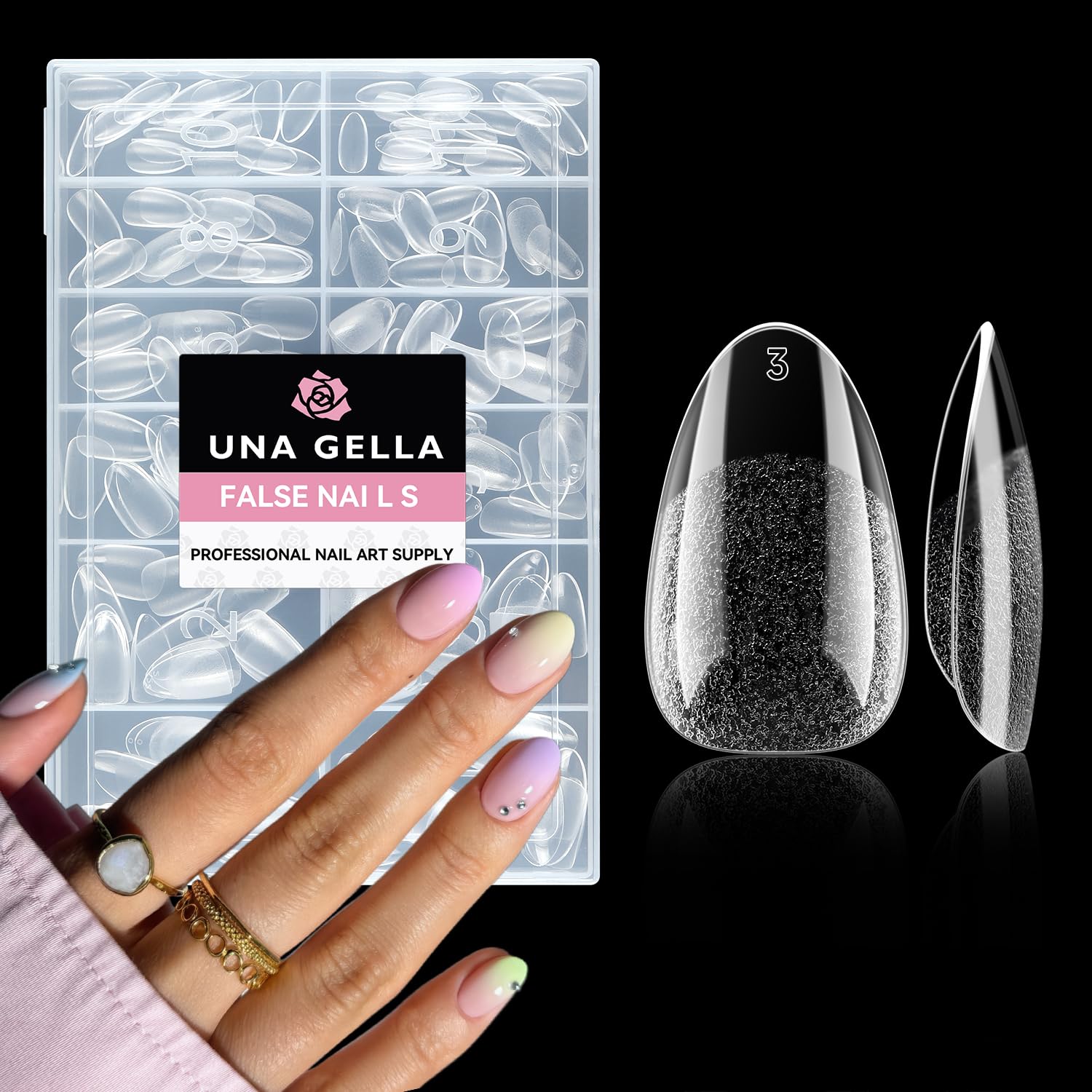UNA GELLA Short Almond Round Fake Nails 216pcs Almond Press on Nails Pre-Shape Oval Gel Nail Tips for Full Cover Acrylic Short Round Nails for Nails Tips Extension 12 Sizes-Velvo Beauty