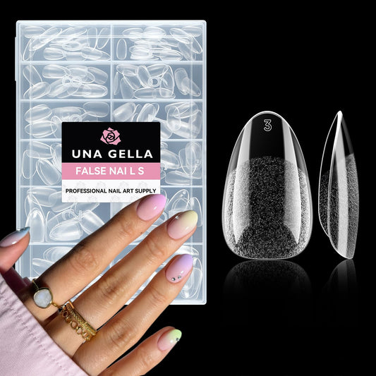 UNA GELLA Short Almond Round Fake Nails 216pcs Almond Press on Nails Pre-Shape Oval Gel Nail Tips for Full Cover Acrylic Short Round Nails for Nails Tips Extension 12 Sizes-Velvo Beauty
