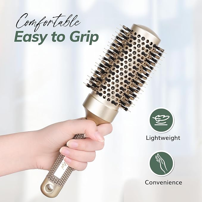 Nano Thermal Ceramic Round Hair Brush with Boar Bristles for Blow Drying and Styling by Sndyi - 2.9 Inch Barrel-Velvo Beauty