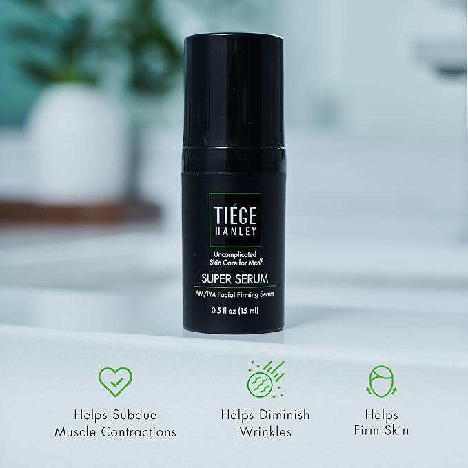 Tiege Hanley Anti-Aging Face Serum, SUPER SERUM (1-Pack) - Skin Tightening Facial Serum for Men - Mens Serum For Face with Sodium Hyaluronate & Retinyl Palmitate for Smoother & Tighter Skin, 0.5 Fl Oz-Velvo Beauty