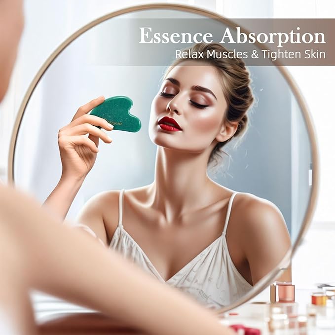 BESKAR Gua Sha Facial Tools, Natural Jade Stone Guasha Massager for Jawline Sculpting, Tighten Face Skin and Reduce Wrinkles, Face Eyes Body Neck Massage Tool, Skin Care Gift-Velvo Beauty
