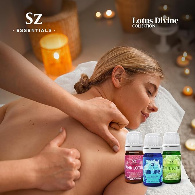 Divine Essential Oils Collection - Blue, Pink, White Lotus - Set of 3 Bottles (0.17 Fl Oz - 5ml Each) - 100% Pure, Natural & Undiluted - Therapeutic Grade & Vegan-Velvo Beauty