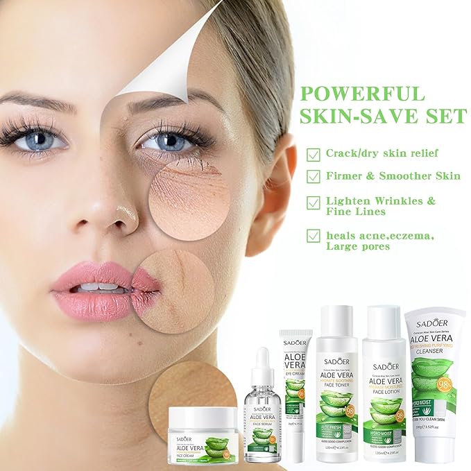 Aloe Vera Daily Skin Care Set Daily Moisturizing & Nourishing Fresh Aloe Essence Skin Care Set Vitamin Essence Six-piece Set For Valentine's Day And Festival Day-Velvo Beauty