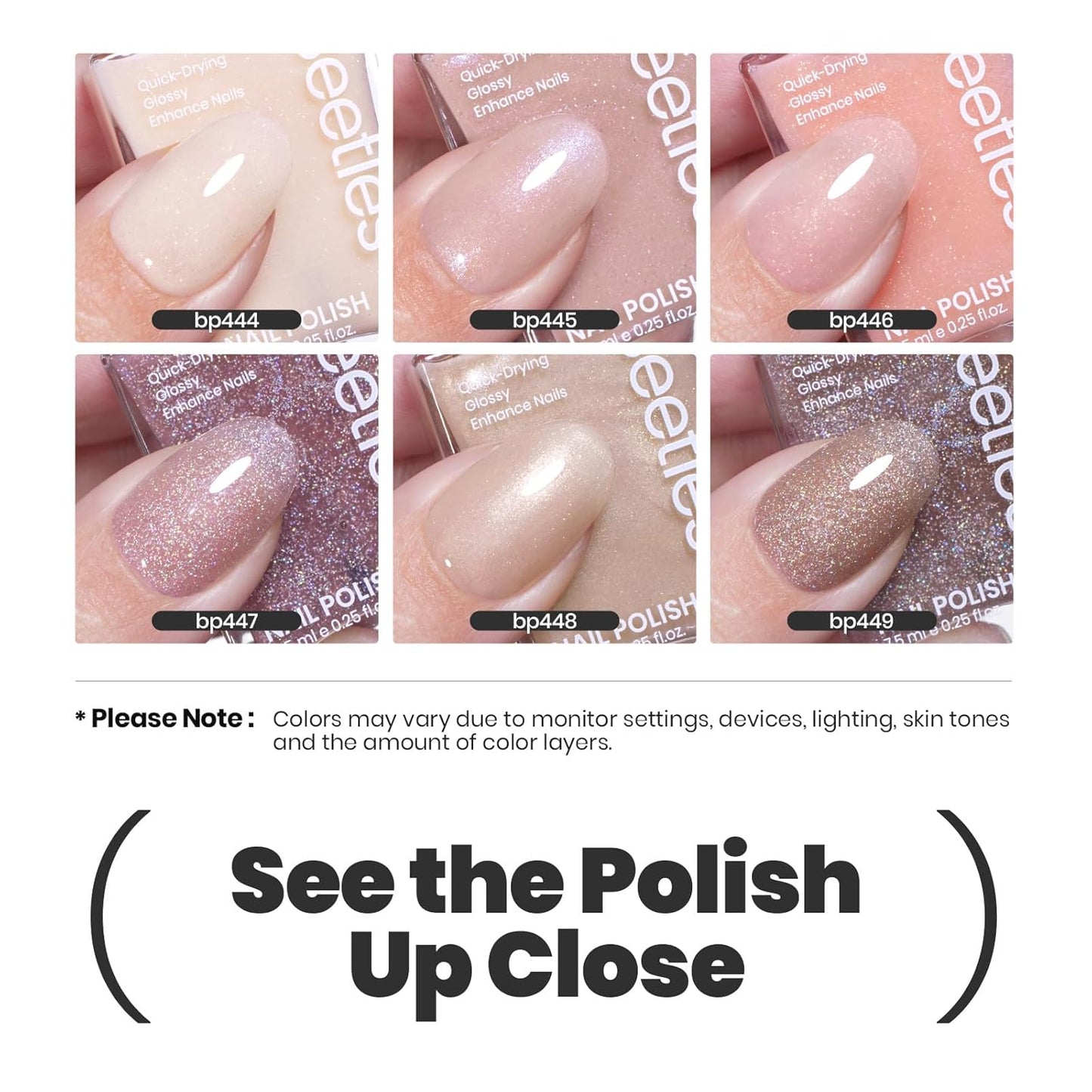 Beetles Nail Polish Set, 6 Colors Nude Nail Polish Kit Shimmer Nude Jelly Pink Champagne Mist Quick Dry Fingernail Polish Gifts for Women Salon DIY Manicure Kit-Velvo Beauty