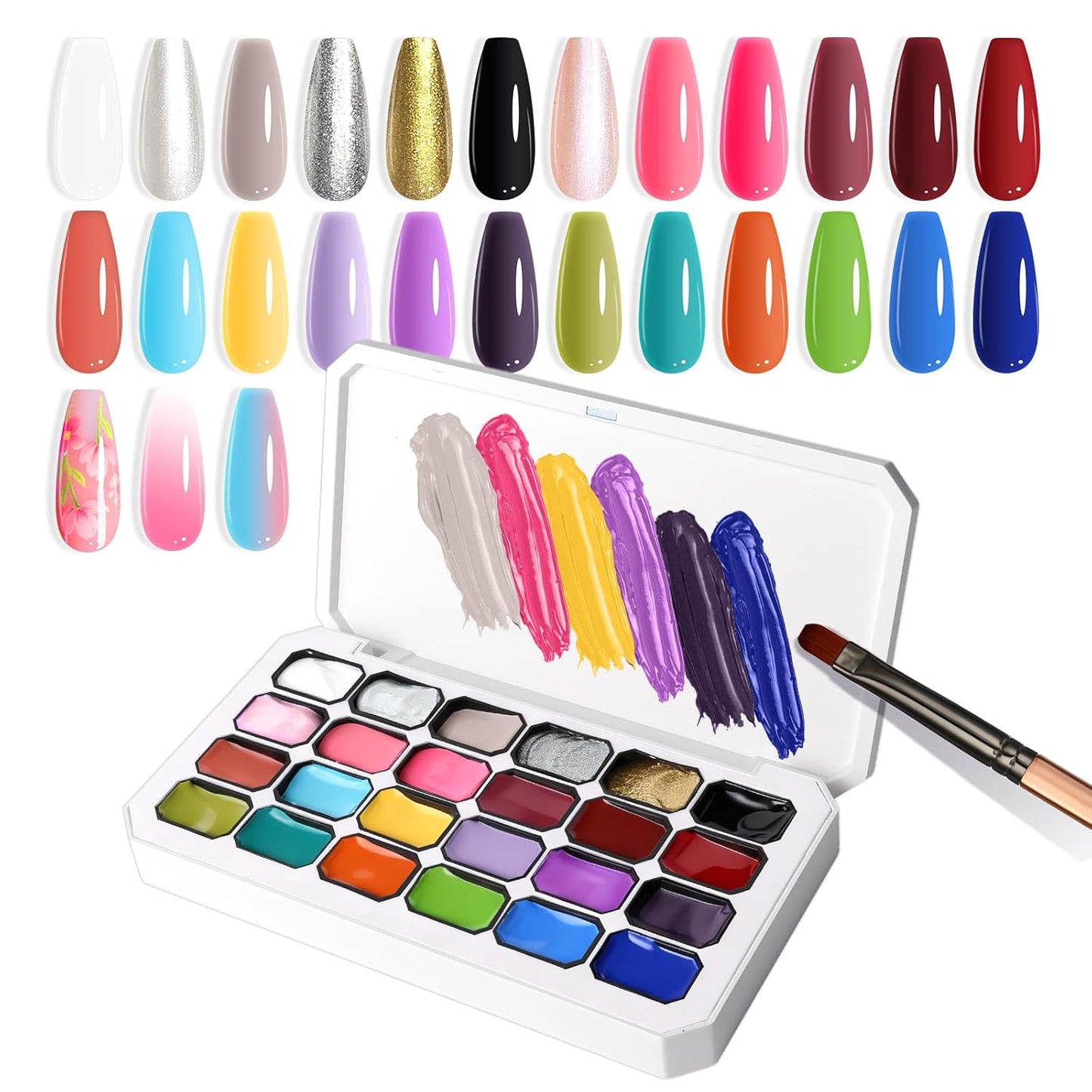 Gradient Painting Gel, 12 Gliter Colors Ombre Gel Nail Polish for Pigment Pat Silver&Gold Aura Nails, French Manicure DIY Nail Art Long-lasting No-wipe Palette26-Velvo Beauty