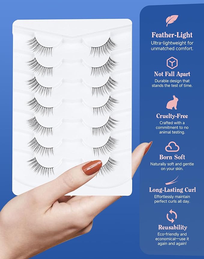 3/4 Lashes Half Natural Wispy Eyelashes Flared Corner Eyelashes False CatEye Lash Half Small Eyelash 7 Pairs D47-Velvo Beauty