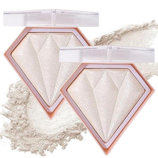 2PCS Pearl White Highlighter Makeup Palette Face Powder Highlighters Iluminadores De Maquillaje Shimmer Glitter Diamond Highlighter Contour Powder Makeup Palette-Velvo Beauty