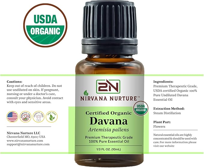 Davana Essential Oil USDA Certified Organic 100% Pure Premium Therapeutic Grade, Undiluted - Aromatherapy Diffuser for Calm and Relaxation, Skin Care, Hair Care-Velvo Beauty
