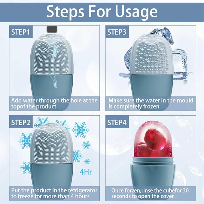 XHJRI Ice Face Roller Massager,Ice Cube Roller for Face, Eyes and Neck Naturally Conditioning and Skin Care,De-Puff Eye Bags,Reduce Migraine Pain,Reusable Massage Silicone Ice Mold (New Blue)-Velvo Beauty