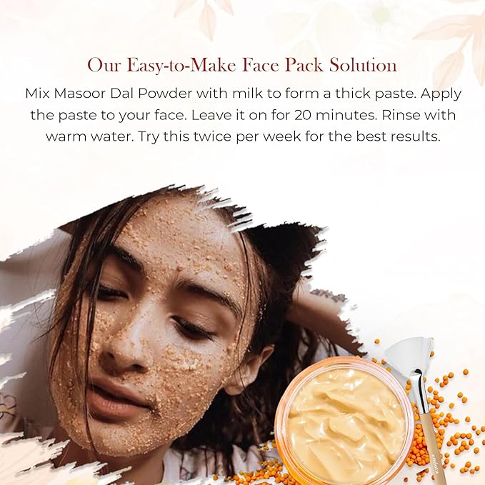 100% Natural Masoor Dal Powder | (3.5 Oz) Organic Lentils Powder for Face & Skin | Red Lentils Powder for Natural Face Pack | Dried Masoor Dal Cleansing Powder & Skin Brightener for Face-Velvo Beauty