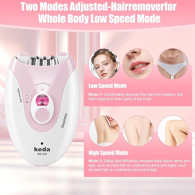 Epilator for Women, Epilators with LED Light, Dual Speed Hair Removal Device, Facial Hair Removal Women, Cordless, Epilators Hair Removal Rechargeable, for Epilator Bikini, Face, Arm, Legs, Armpits-Velvo Beauty