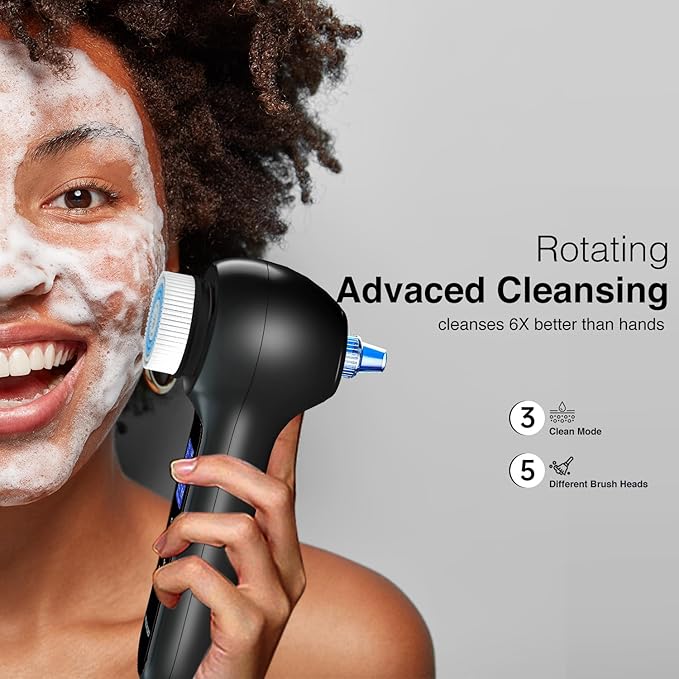 Face Scrubber Exfoliator with LCD Screen,Rechargeable Facial Cleansing Brush IPX7 Waterproof 3 in 1 Blackhead Remover Vacuum for Exfoliating,Massaging and Deep Pore Cleansing-Velvo Beauty