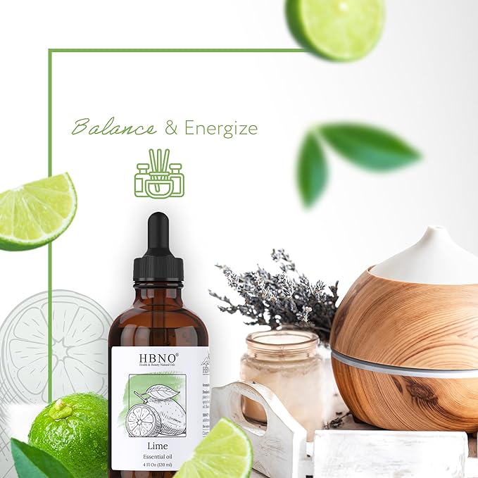HBNO Lime Essential Oil - Huge 4 oz (120ml) Value Size - Natural Lime Oil, Cold Pressed - Perfect for Cleaning, Aromatherapy, DIY, Soap & Diffuser-Velvo Beauty