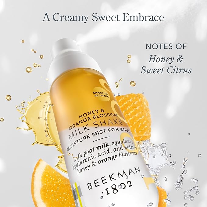 Beekman 1802 Honey & Orange Blossom Milk Shake - Body Mist - 2.0 fl. oz - With Hyaluronic Acid & Jojoba Oil - Instantly Moisturizes, Hydrates & Softens - Good for Sensitive Skin - Cruelty Free-Velvo Beauty