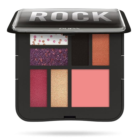 Pupa Milano Make-Up Palette S, 004 Black, 0.28 oz - 7 Pan Eyeshadow Palette and Blush Palette with Matte, Shimmer Finish - Blendable Velvety Texture - Compact Travel-Friendly - Talc-Free Eye Makeup-Velvo Beauty