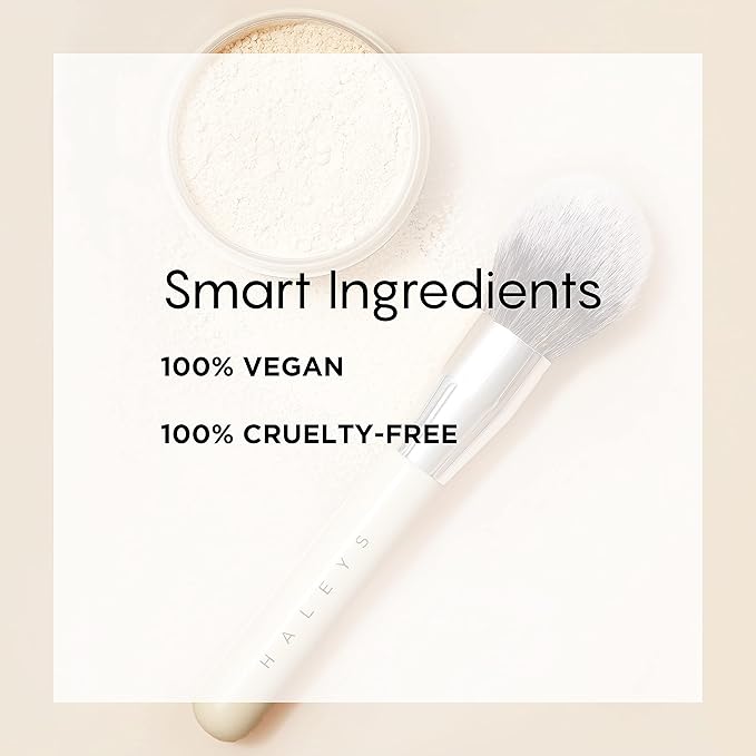 HALEYS Powder Brush VEGAN+CRUELTY-FREE, Soft, Streak-free, Perfect Blending, Buff, Blurs, Smooths, Control, Precision, Complexion tools, For powder, setting powder, blush, Sustainable Wood Handle-Velvo Beauty