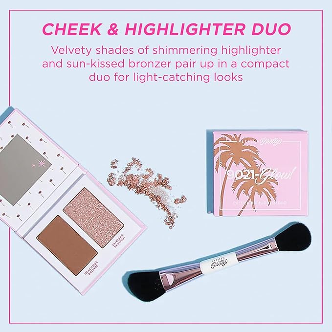 Petite ’n Pretty GLOW Makeup Set for Kids, Tweens and Teens - Includes Cheek & Highlighter Duo, Gloss Lip Balm, and Fully Feathered Volumizing Mascara - Clean Makeup, Made in the USA-Velvo Beauty
