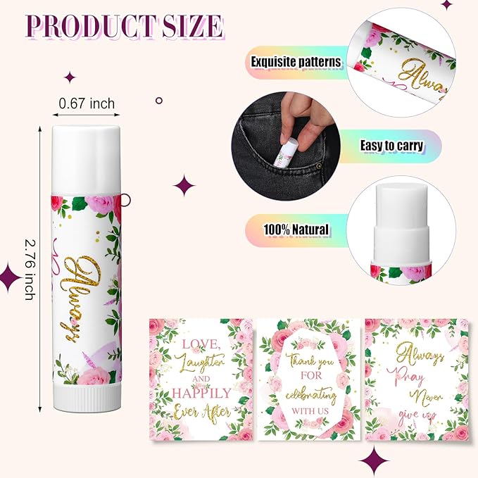 30 Pcs Wedding Lip Balms Bulk Wedding Bridal Shower Favors for Guests Wedding Souvenirs Moisturizing Floral Lip Balm Thank You Gifts for Bachelorette Party Bridesmaid Baby Shower, Pink Flower-Velvo Beauty